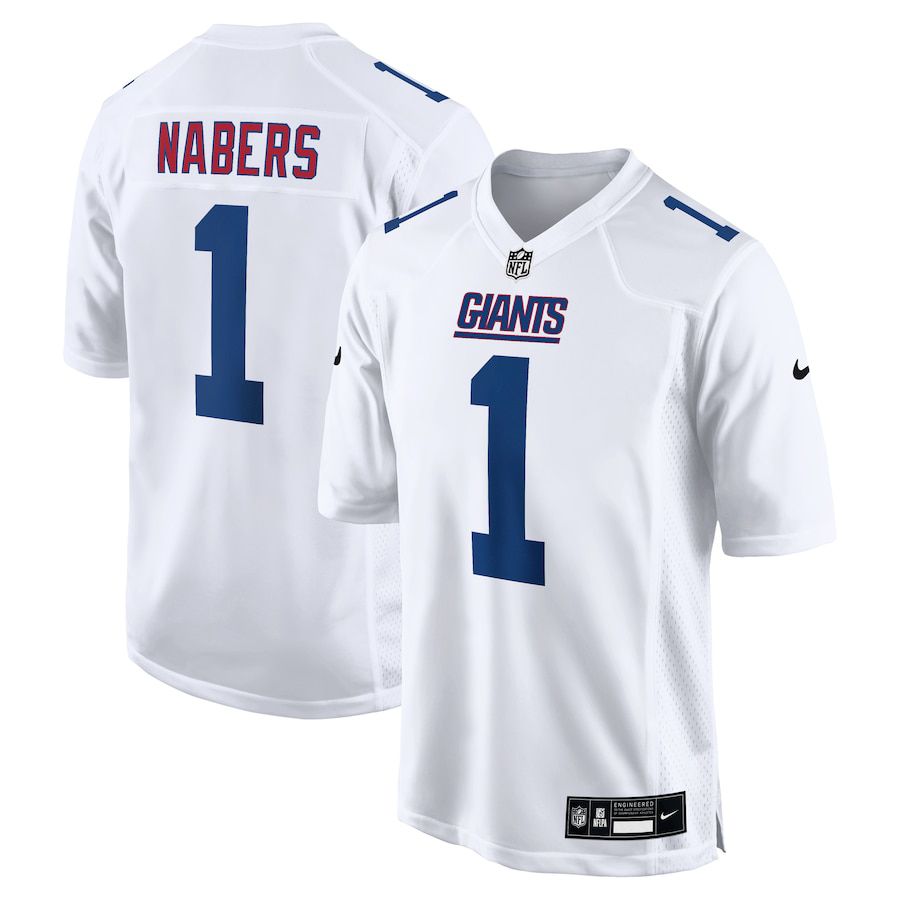 Men New York Giants 1 Malik Nabers White 2025 Nike Carbon Fashion NFL Jersey